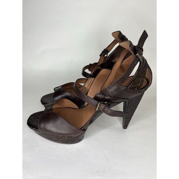 NO. 704b VERNA Brown Leather Patent Croc Embossed Heels Women’s Sz 38.5EU/8M US - Picture 8 of 14